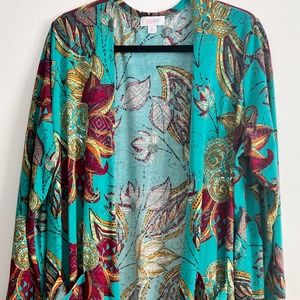 LuLaRoe Sarah Duster Cardigan - Turquoise Floral